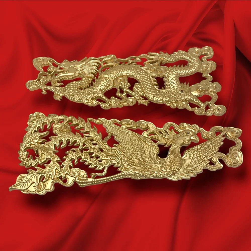Vintage Dragon & Phoenix Wall Plaques Gold Tone Molded Resin Asian Decor 18